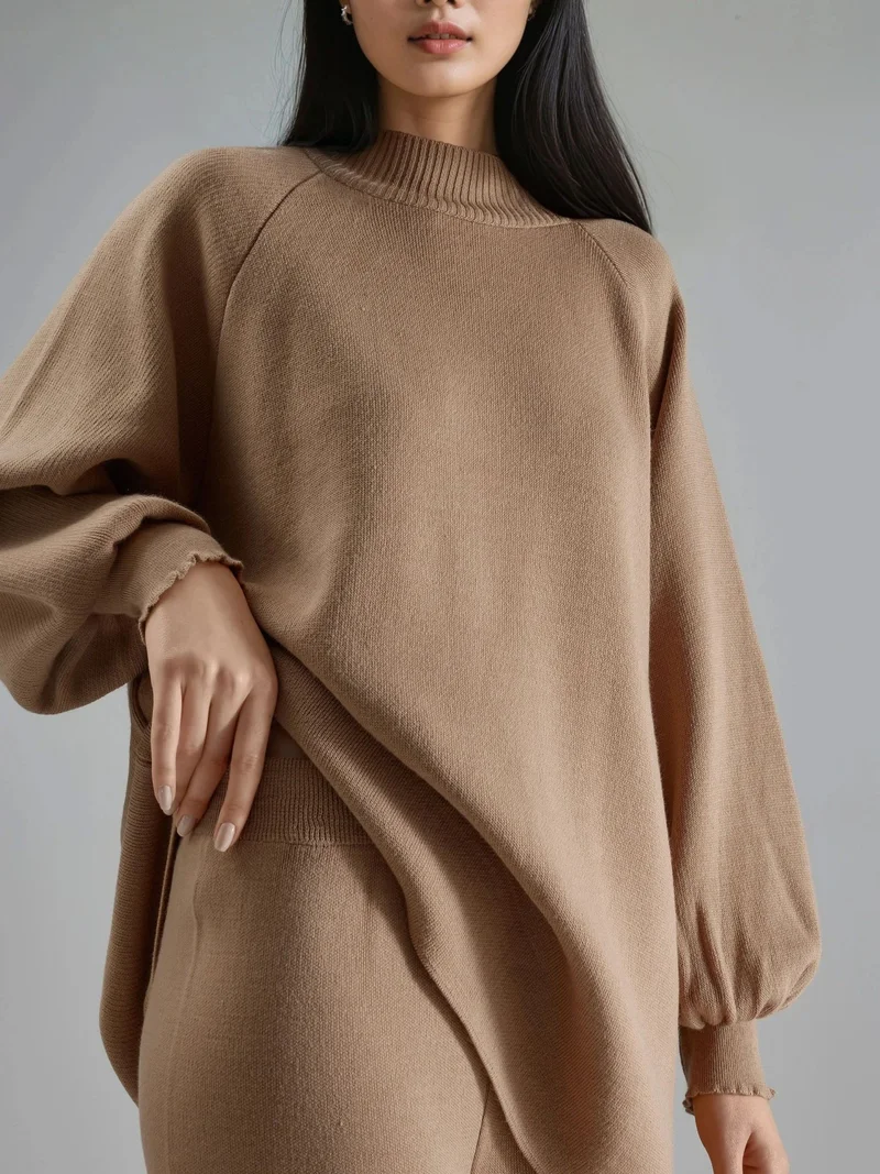 My Fashion Camel Brown MY FASHION Loose Fit Sweater & Pants Knit Co-ord Set for Women | Best Price UAE